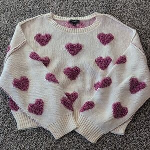 Charming Heart Patterned Sweater in Cream and Pink
